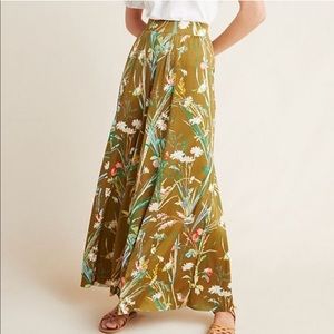 Anthropologie Green Wide-Leg Jumpsuit with Floral Design